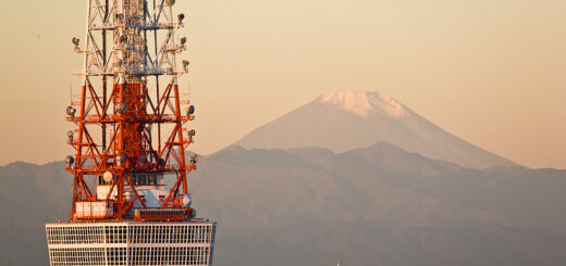 Tokyo Tower mit Fuji im Hintergrund.